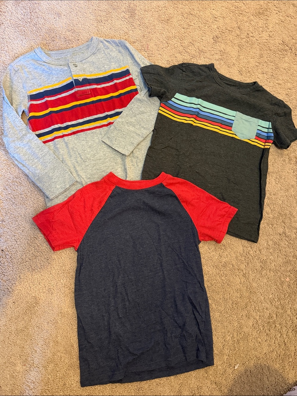 Kids Short & Long Sleeved Tees with Striped and Raglan Designs. Set of 3